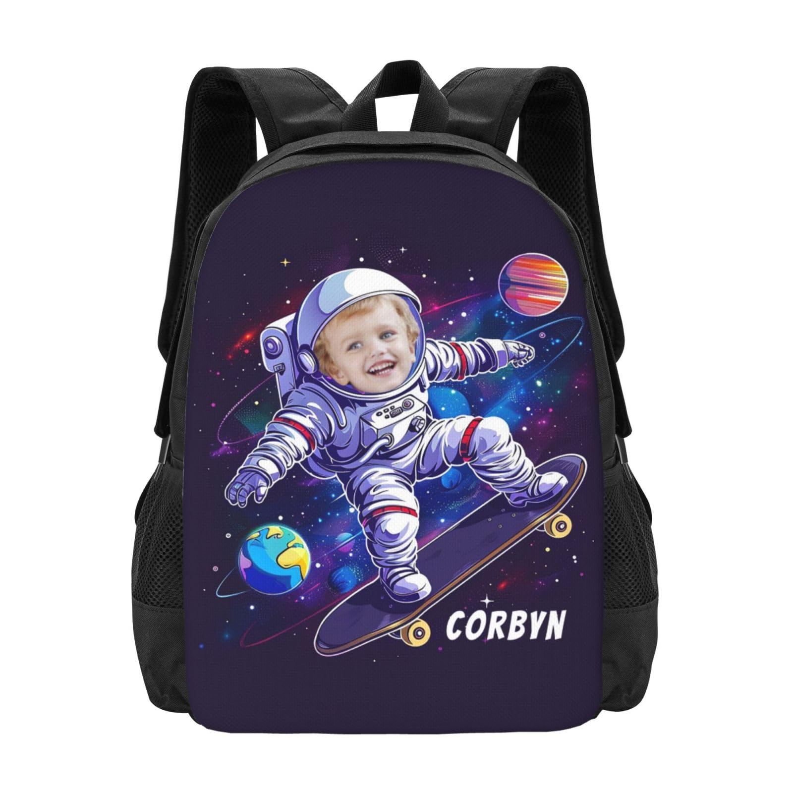 Blinshir Custom Astronaut Backpack, Personalized Backpack with Name Photo, Customized Large Capacity Casual Cute Backpack for Hiking Camping Picnic