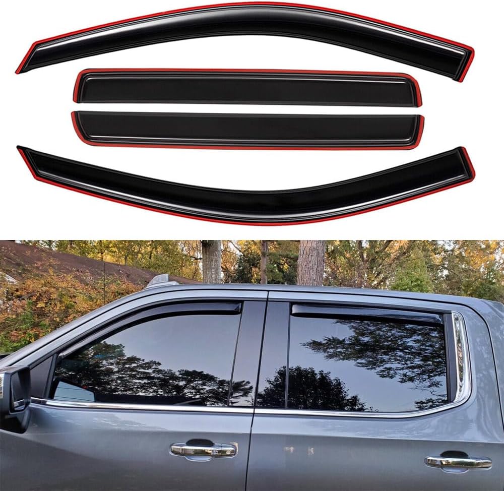 4pcs Wind Deflector, in Channel Protective Rain Guards, Sunroof Side Window Visors fit for 2019-2025 Chevrolet Silverado, GMC Sierra 1500; 20-24 Silverado/Sierra 2500 HD/3500 HD Crew Cab 194805