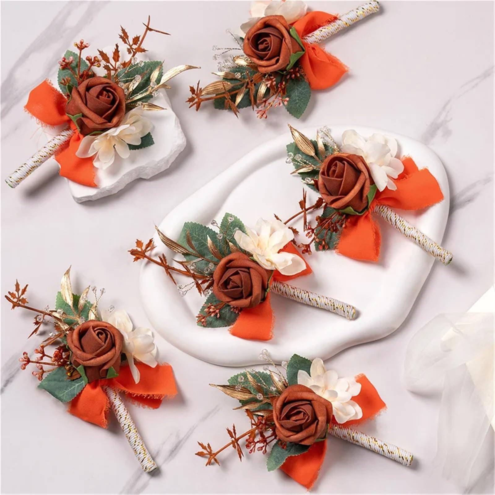 Ansteckblume Gebrannte orangefarbene Boutonniere for den Bräutigam, Trauzeugen und, künstliche Blumen for die Hochzeitszeremonie, rustikalen Hochzeitsball(Yellow)