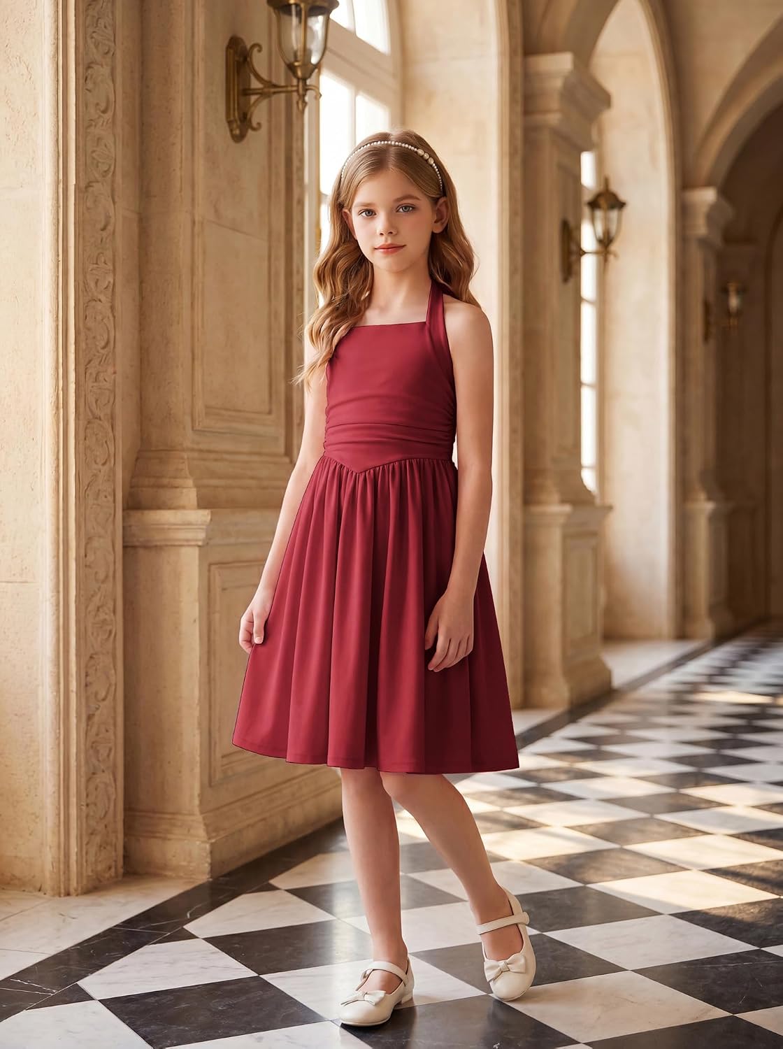 GRACE KARIN Girls Summer Dress Teens Graduation Formal Party Hawaiian Sundress Halter Neck Tie Back Dresses 8-16 Years