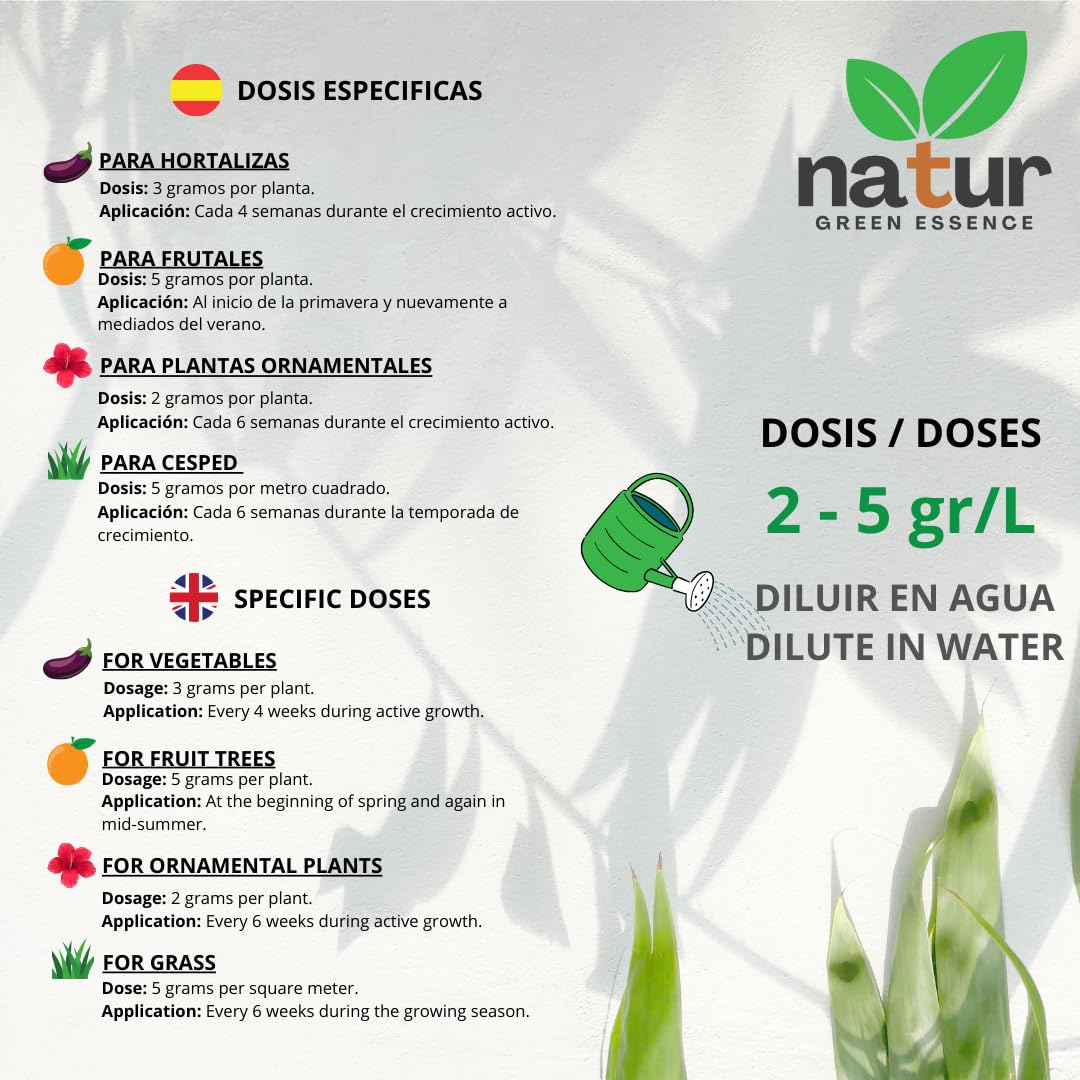 Natur, QUELATO DE HIERRO EDDHA para plantas, Reverdeciente Anticlorosis, Nutriente imprescindible, Fertilizante ecológico, Concentración ideal (6% Fe EDDHA o,o 4,8%), Plantas Verdes y Sanas, 5 KG