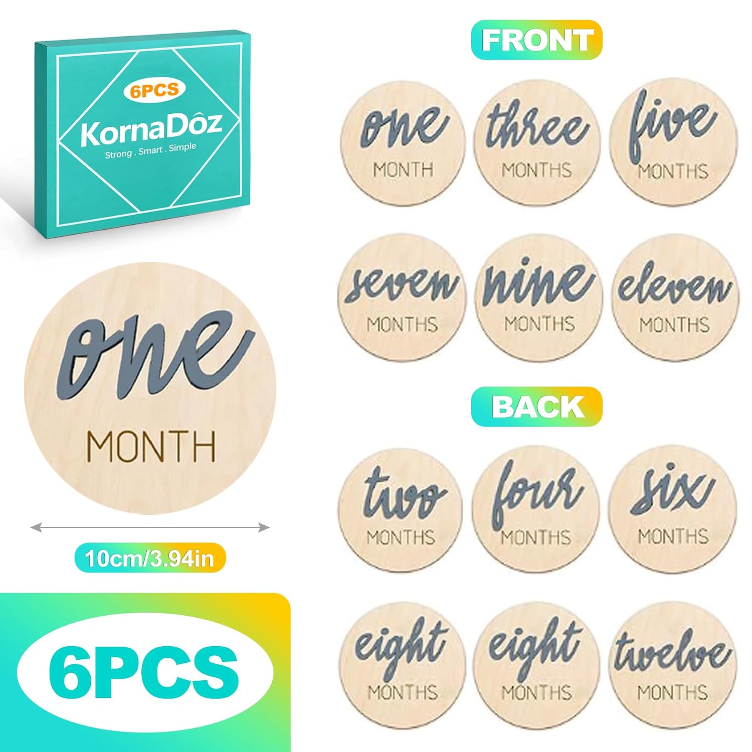 6 PCS Wooden Baby Milestone Signs – Unisex Growth Tracker & Photo Prop 1-12 Months Timeline for Boy & Girl, Perfect for Baby Photoshoots image 2