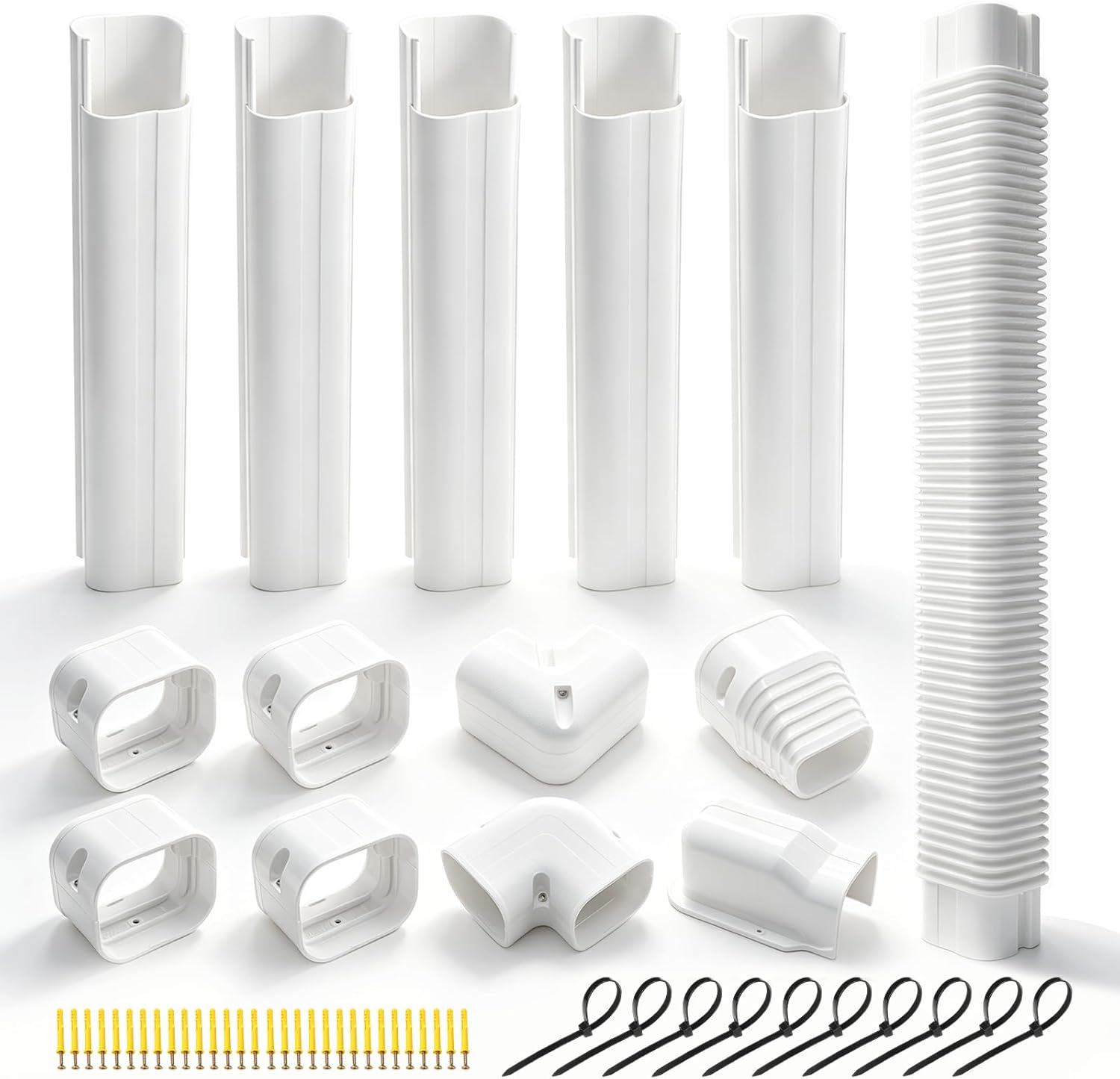Mini Split Line Set Cover Kit,15 Pcs PVC Pipe Guard Removable Panels Copper Protection, for Minisplit and Heat Pump,6.5 Ft Decorative PVC Slim Line Cover