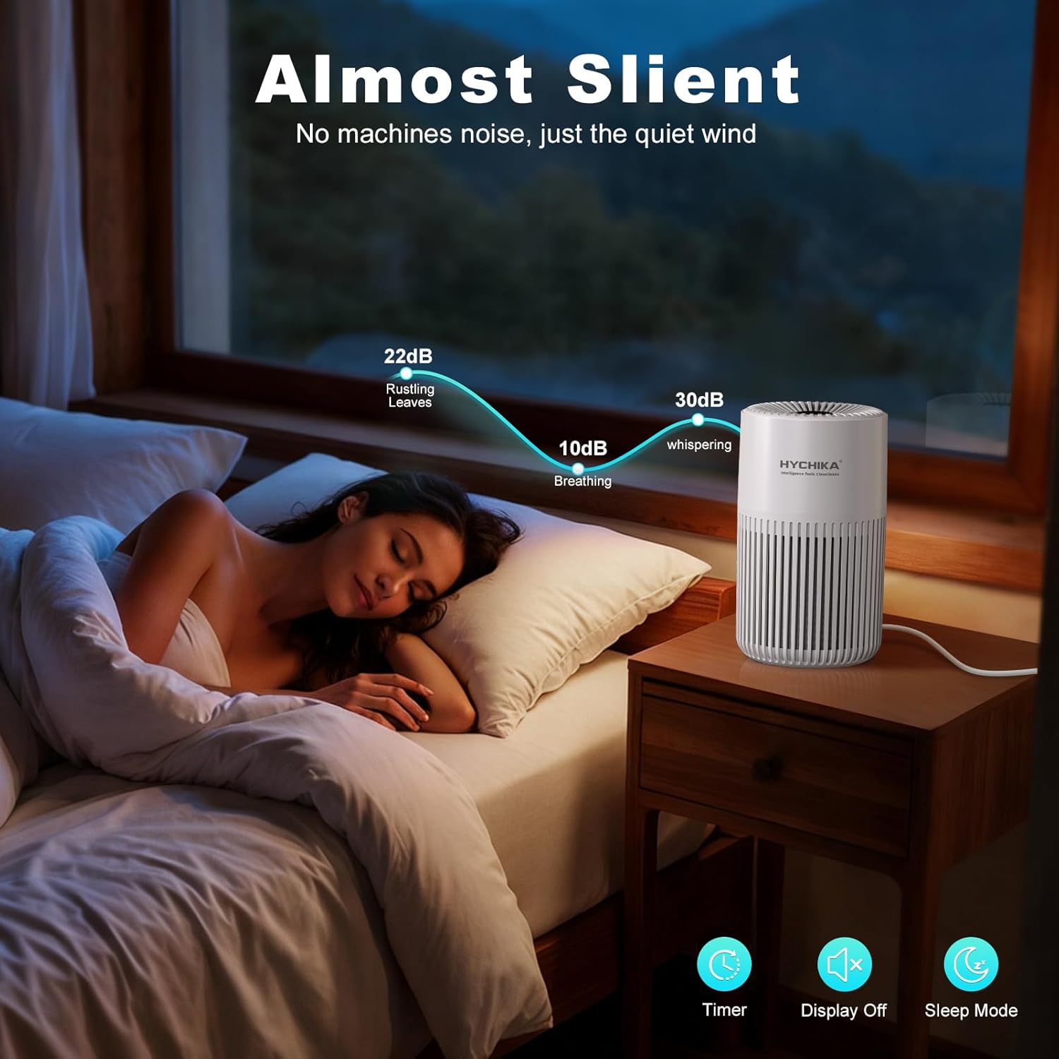 HYCHIKA Air Purifier for Bedroom Home - True H13 HEPA Air Purifier for Smoke, Dust, Pollen,Pet Dander(20dB) Quiet Air Purifiers with 3 Light,3 Speeds,Timer & Aroma Function