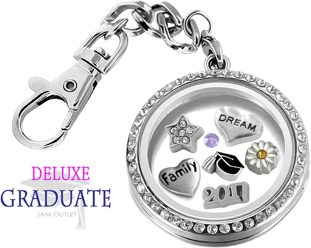 Amazon.com: 2017 Crystal Graduation Memory Locket Detachable Key Chain ...