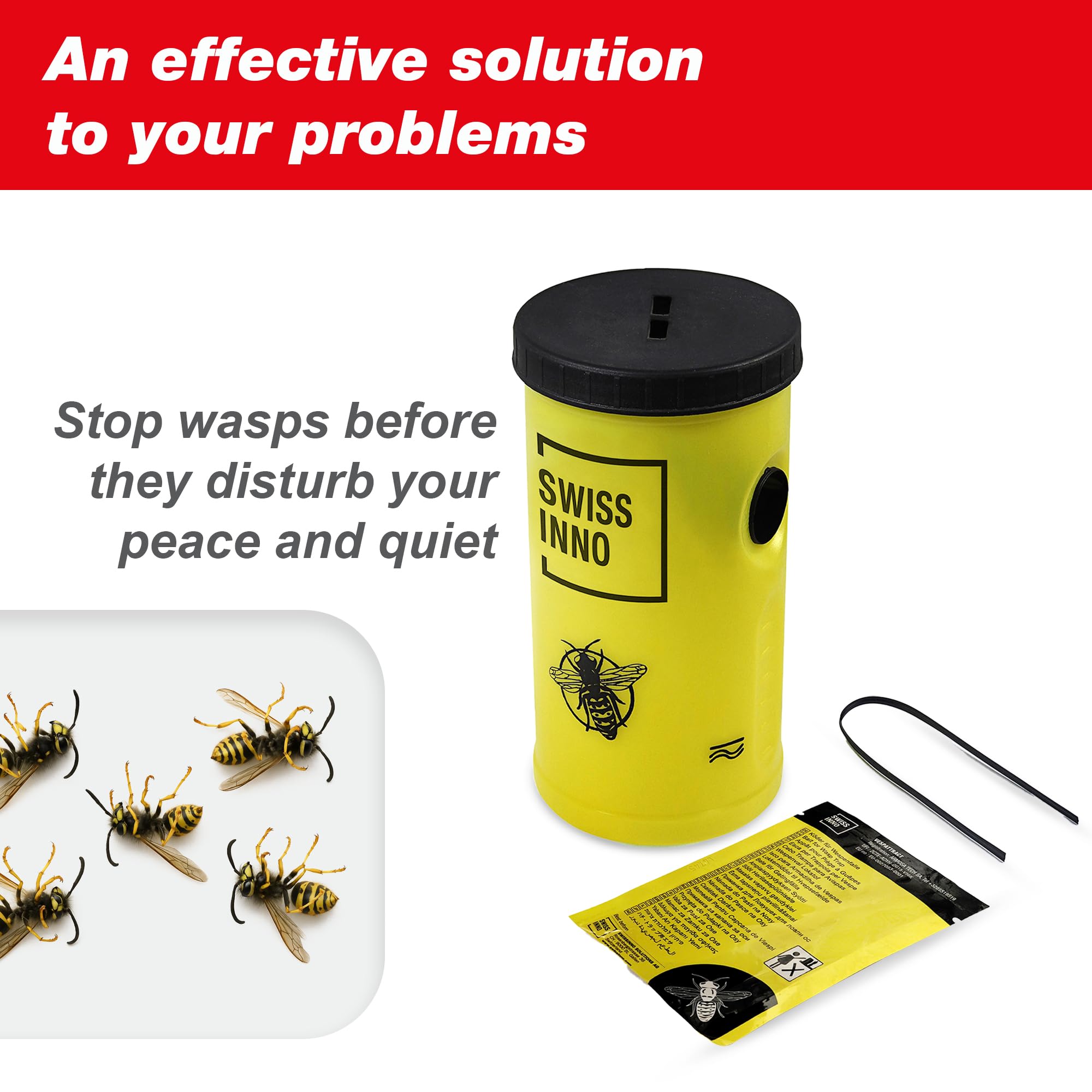 SWISSINNO Piège à Guêpes - Solution Efficace Contre Les Guêpes et Frelons - Réutilisable avec Appât Alimentaire - Utilisation Extérieure - Protection Terrasse Jardin Pique-Nique (Lot de 4)