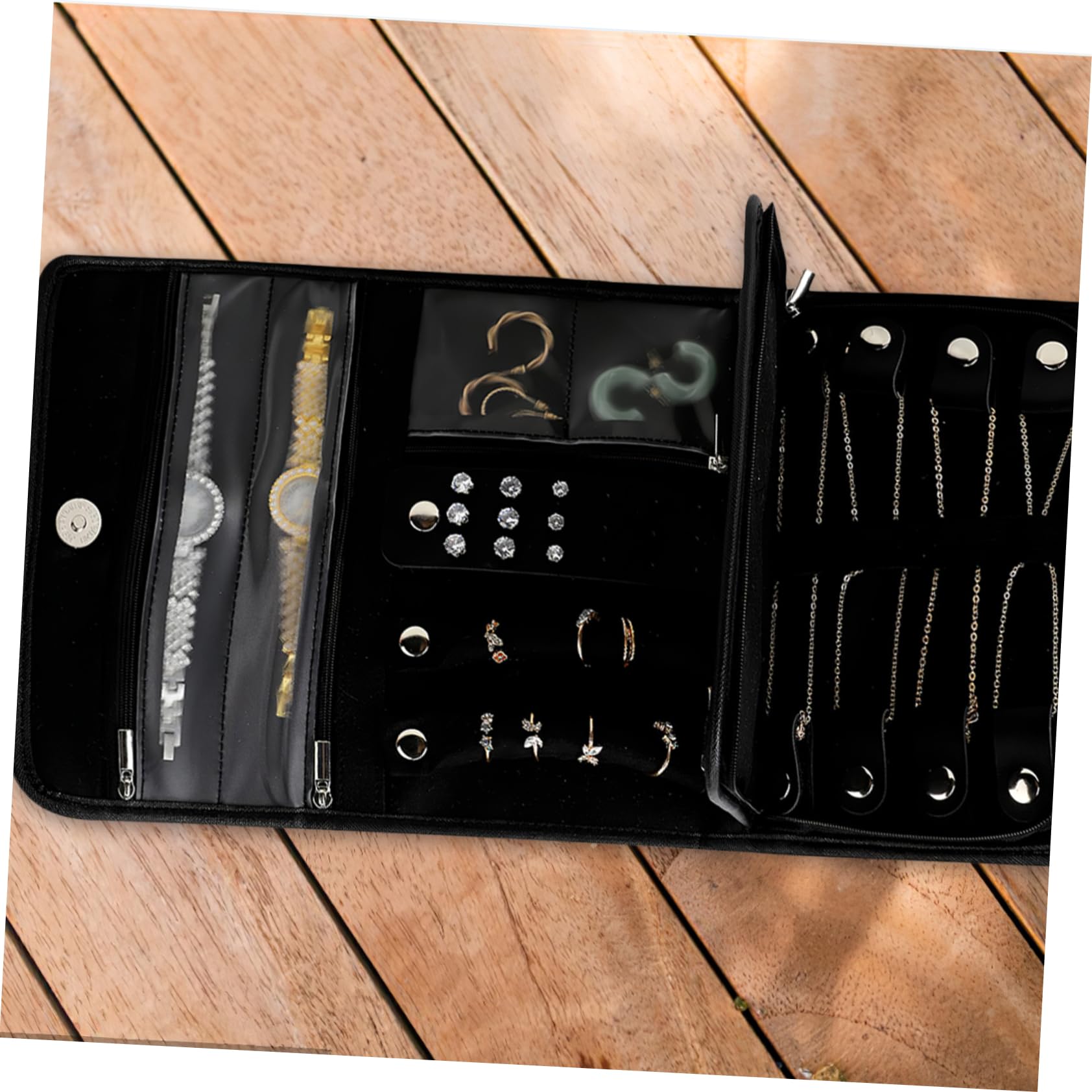 SOESFOUFU Jewelry Organizer Roll Travel Jewelry Case Storage Bag for Necklace Earrings Bracelets Black