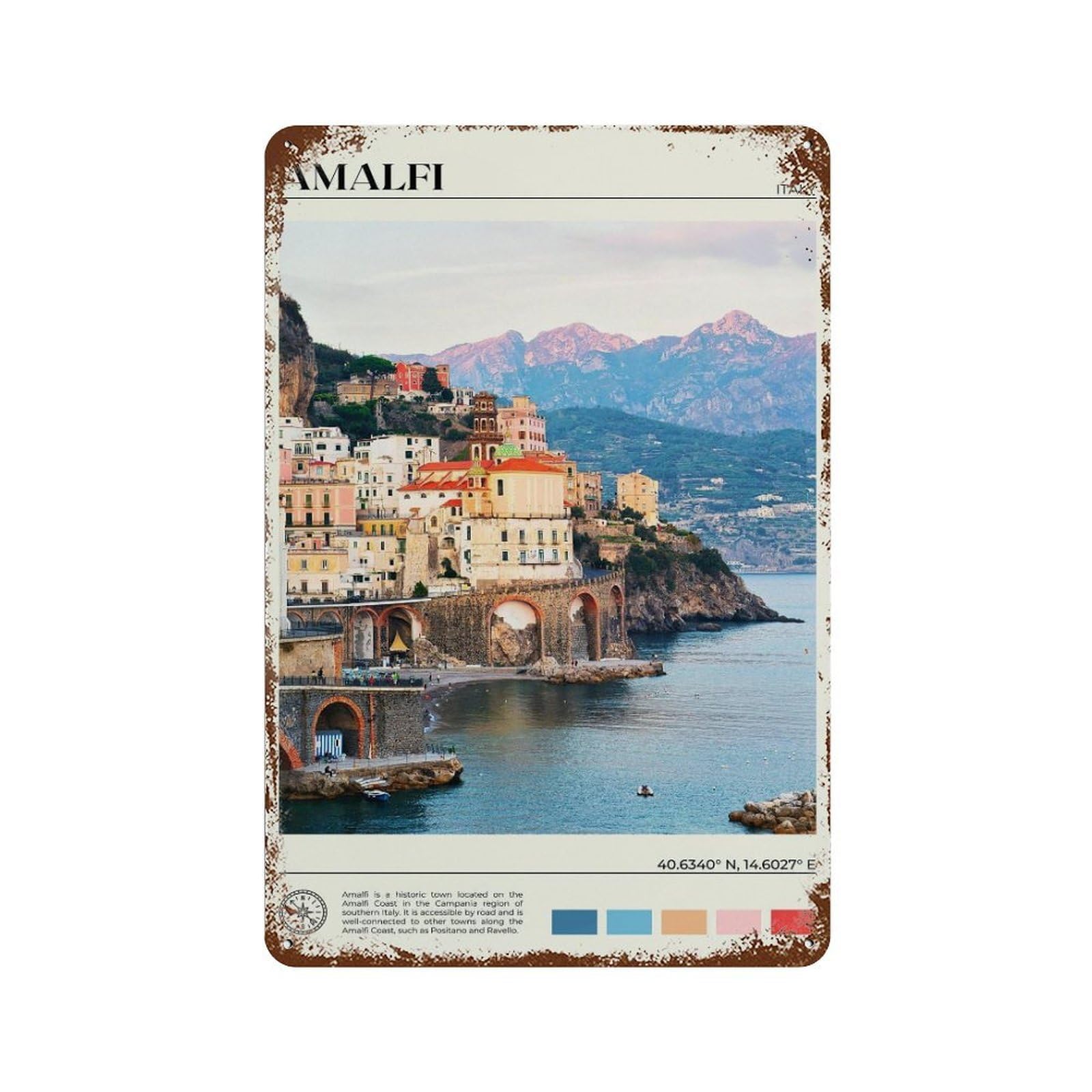 xiaoxiaoshen Real Photo Amalfi Decor Italy Wall Decor Art Metal Tin Poster Modern Home Decor Art Home Bar Shop Decorations Vintage Sign 30x20cm