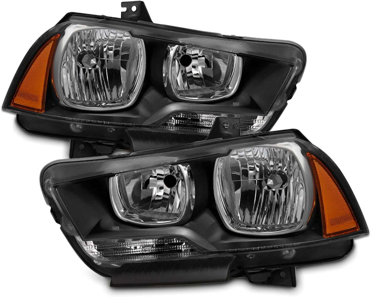 AKKON - Fits 2011-2014 Dodge Charger [Halogen Type] Black Headlights + Smoked Bumper Fog Lights Replacement Pair Left+Right