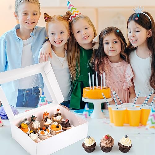 Miniatura 5 de VGOODALL 12 recipientes para cupcakes con ventana, soporte para cupcakes blanco con inserto de caja de pastelería, 12 unidades con capacidad para