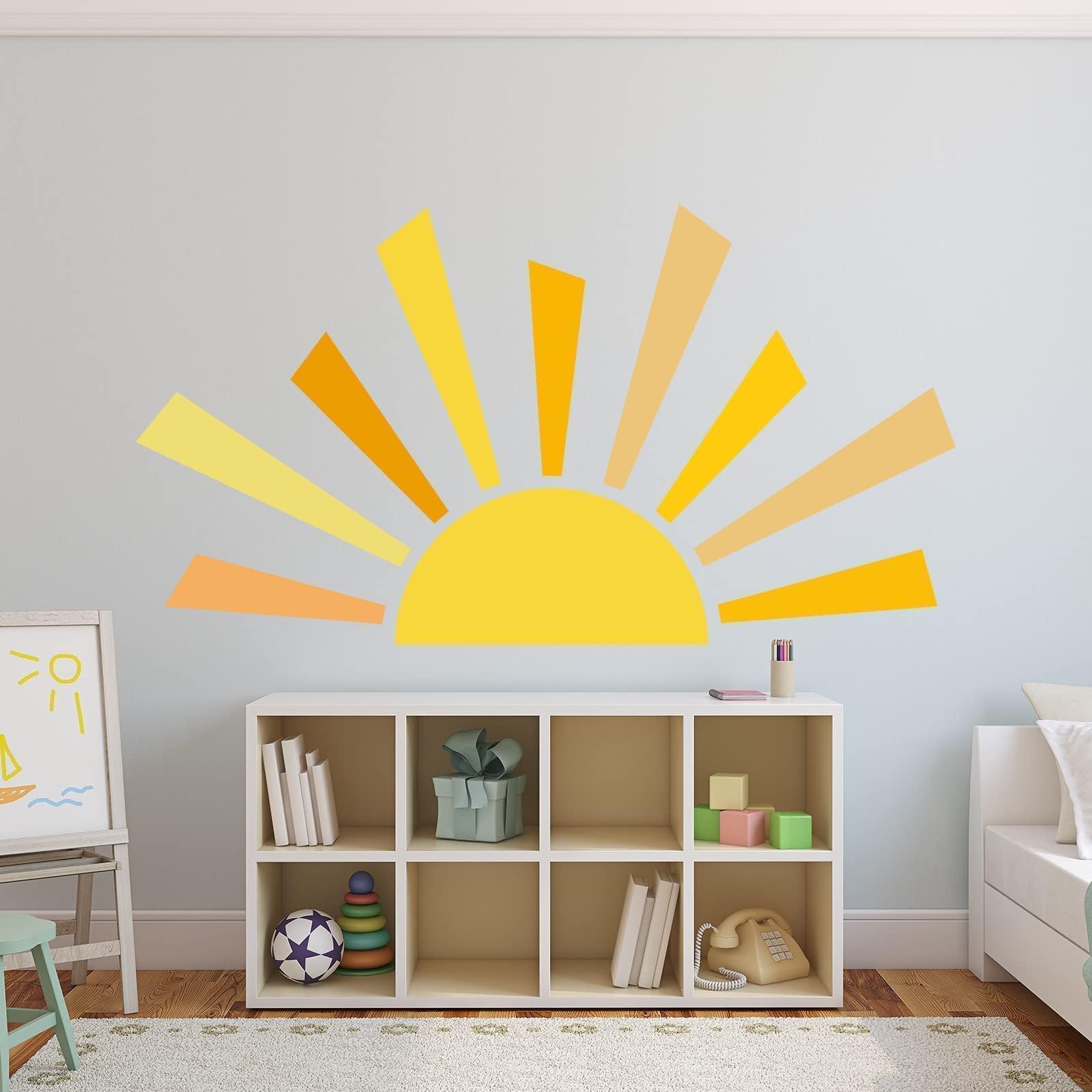 42.1x23.6 inch Boho Half Sun Wall Decal - Large Sunshine Wall Stickers, Vinyl Removable Peel and Stick for Nursery Room Playroom Decor