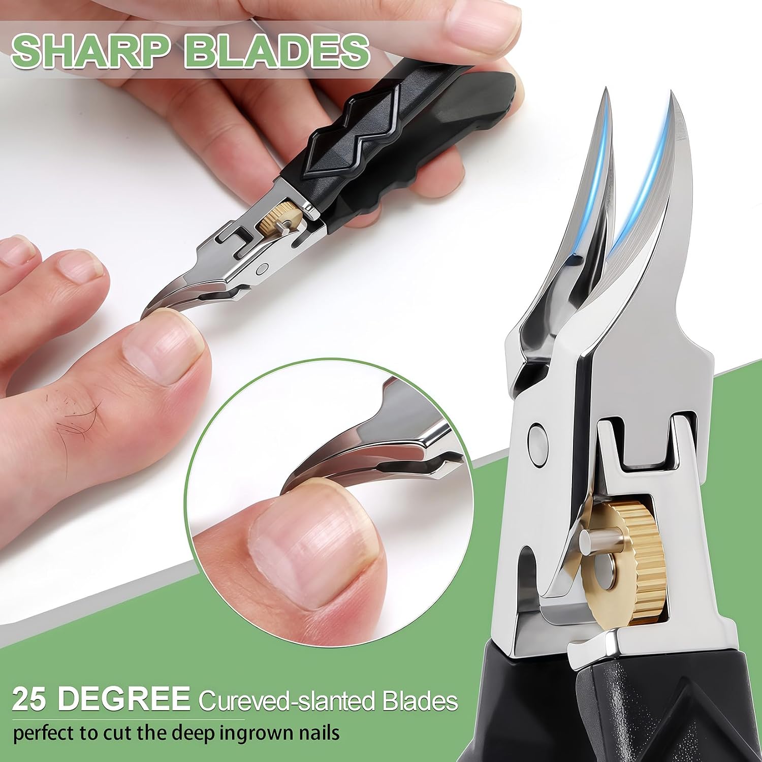 Ingrown Toenail Clippers with Wide Jaw Slanted Curved Sharp Blade, Professional Podiatrist Long Handled Toe Nail Clippers for Thick Nails for Seniors, Men, Women, Built-in Safety Lock