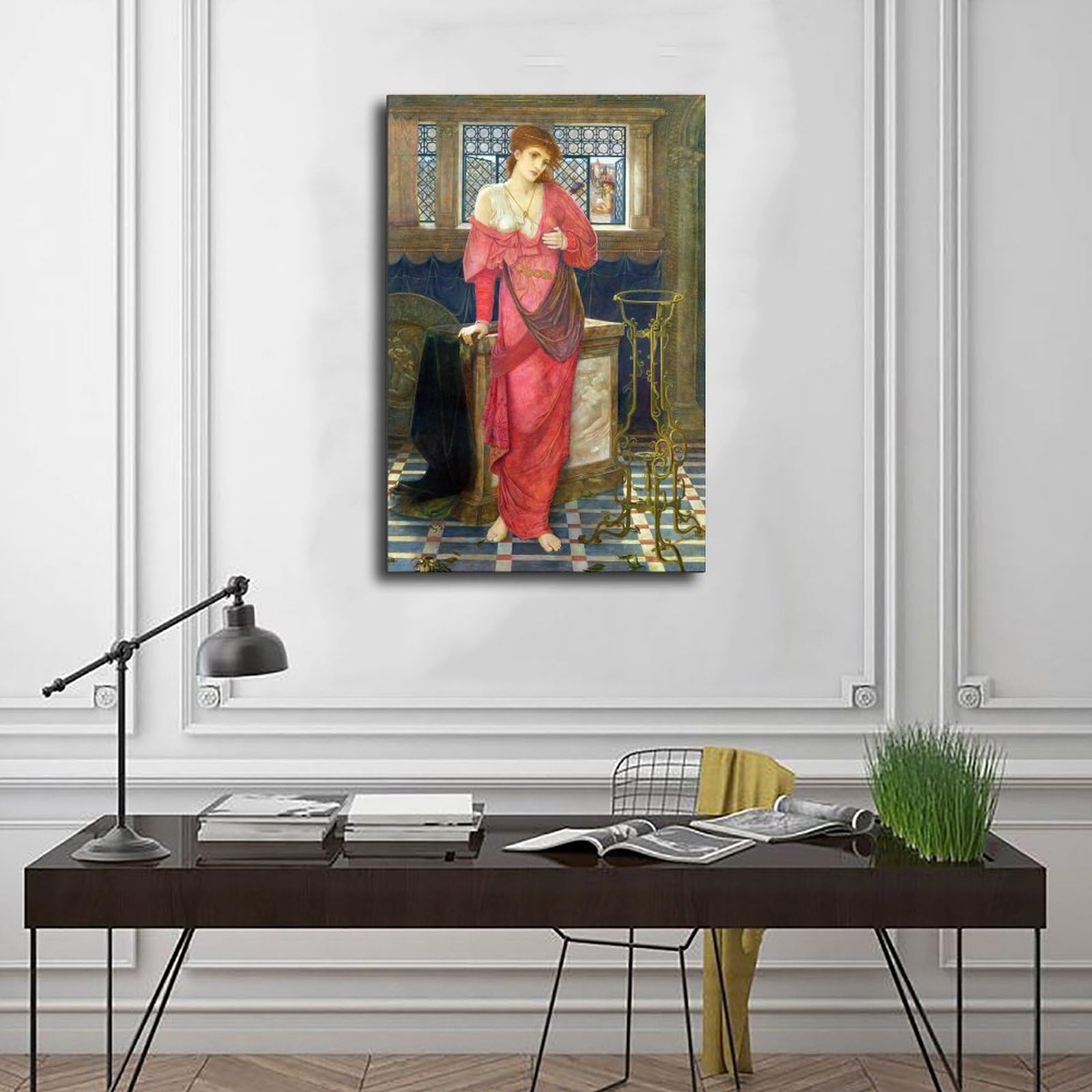 ANFOTCM John Melhuish Strudwick, Isabella I Garnek Bazylii, obraz na płótnie, plakat na ścianę, dekoracja domu, szkoły, biura, 40 x 60 cm, 16 x 24 cale