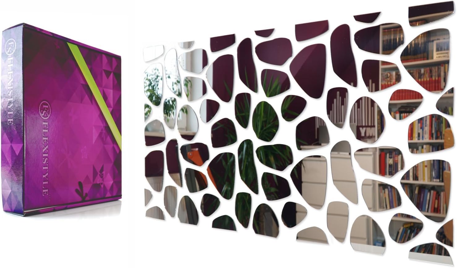 FLEXISTYLE Modern Decorative Acrylic Mirror ROCKS DIY 100 x 50 cm Large Unique Design Unbreakable Living Room Bedroom Mirror Unusual Decoration