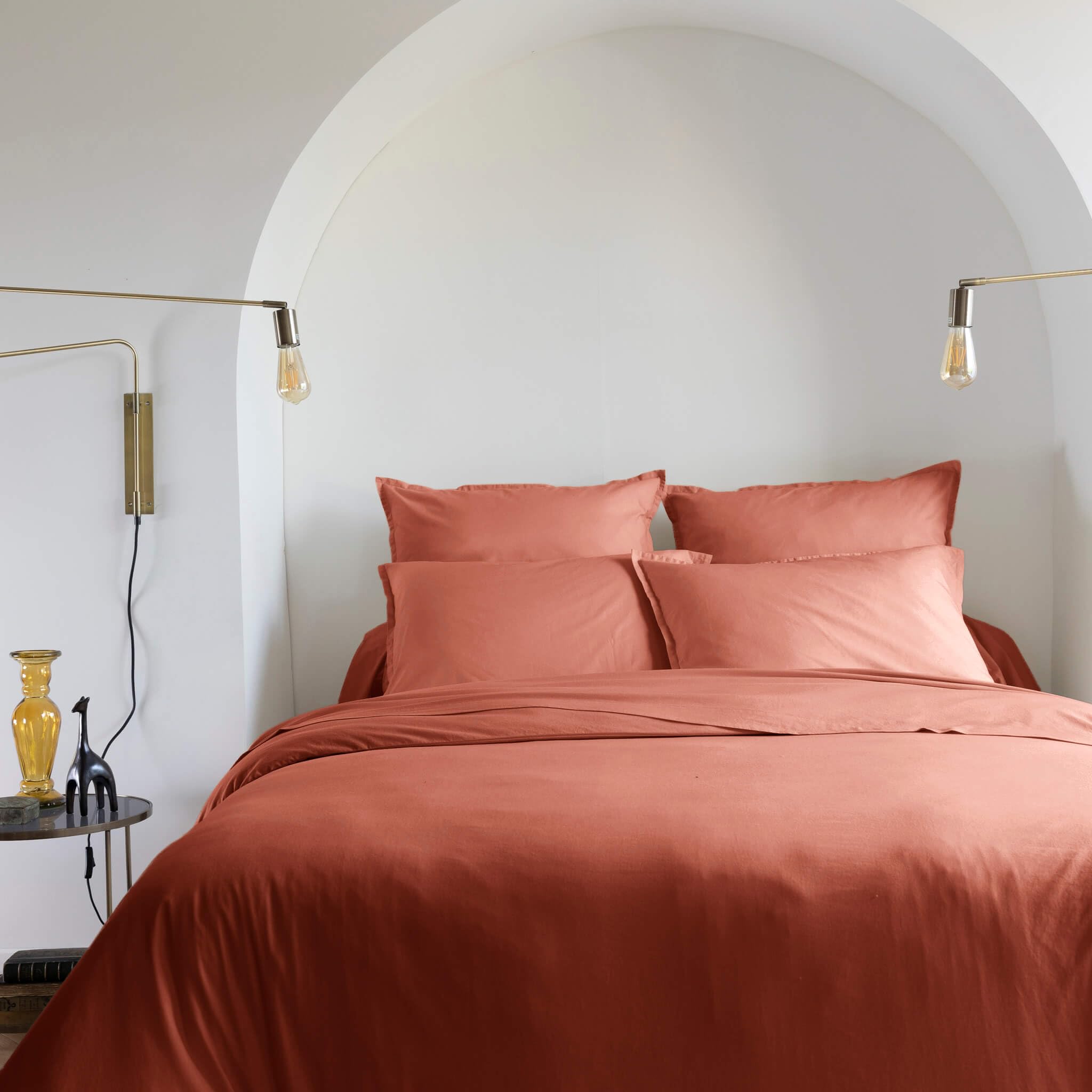 Housse de Couette Coton lavé - SOMEO 260x240 Terracotta