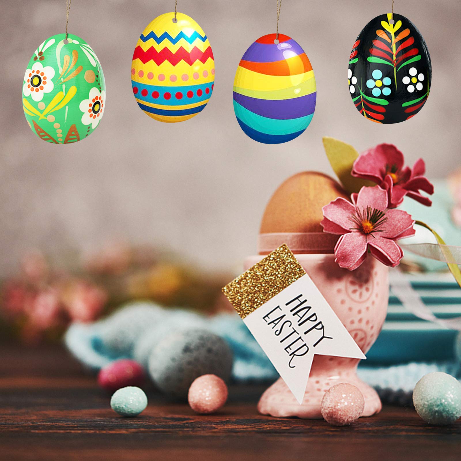 40 Ciondoli Pasquali In Legno - Decorazioni Uova Di Pasqua Per Albero, Casa, Fai Da Te - Foto 3