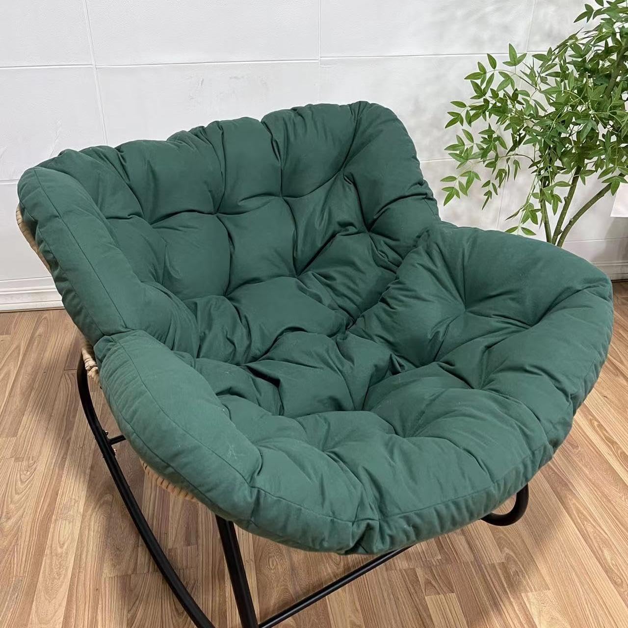 LITFAD Modern Rocking Chair with Upholstered and Black Metal Frame Stylish Lounge Chair for Living Room, Bedroom, Balcony - Black 31" L x 41.5" W x 19.5" H