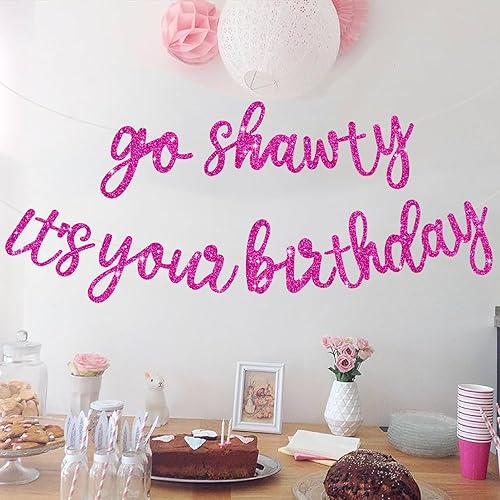 Miniatura 89 de BEISHIDA Cartel Purple Go Shawty It's Your Birthday - No DIY - Cartel de feliz cumpleaños con purpurina con temática de hip hop, pre-encordado