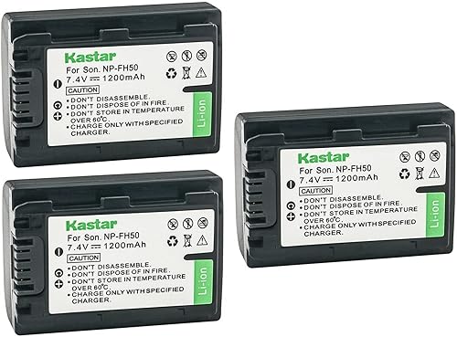 Miniatura 1 de Kastar Paquete de 3 baterías NP-FH50 de 7.4 V 1200 mAh de repuesto para Sony DCR-HC18, DCR-HC19, DCR-HC20, DCR-HC21, DCR-HC22, DCR-HC23, DCR-HC24,