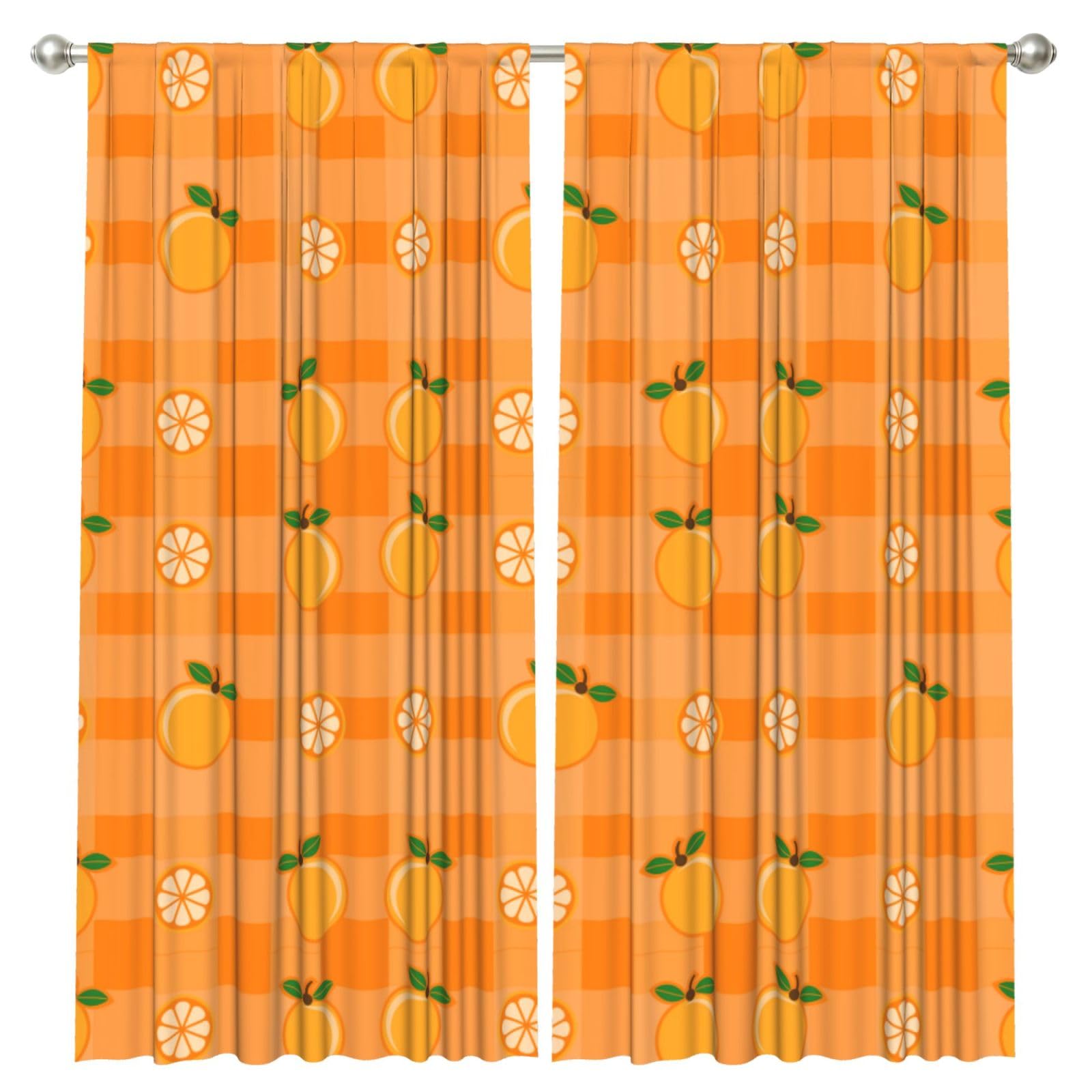 InOmak Orange And Orange Leaves, 2 Panels Window Curtains 52 x 84 Inch Blackout Curtains for Living Room Bedroom