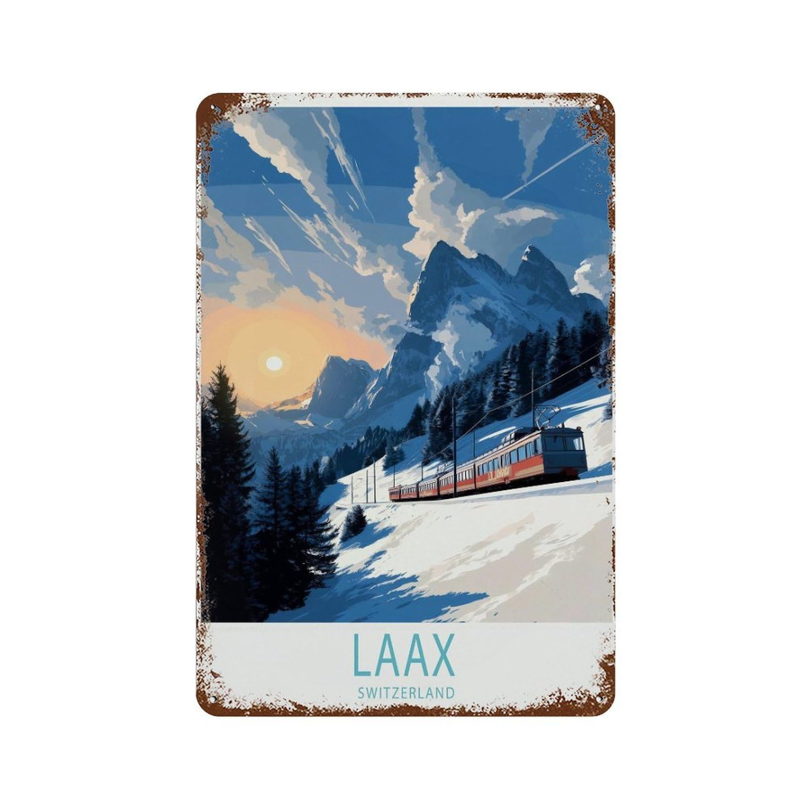 xiaoxiaoshen Laax Alpine Scene, Switzerland Travel Snowy Landscape Wall Decor Art Metal Tin Poster Modern Home Decor Art Home Bar Shop Decorations Vintage Sign 30x20cm