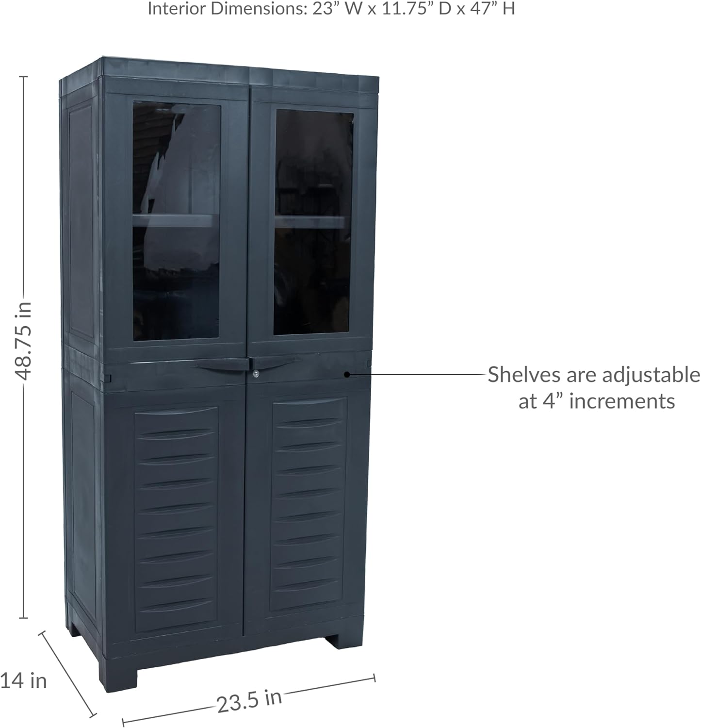 Sunnydaze 48.75" H Resin Garage Storage Cabinet - Garage Cabinet with 2 Acrylic Glass Doors - Freestanding Utility Storage for Laundry Room, Office, Basement - Charcoal