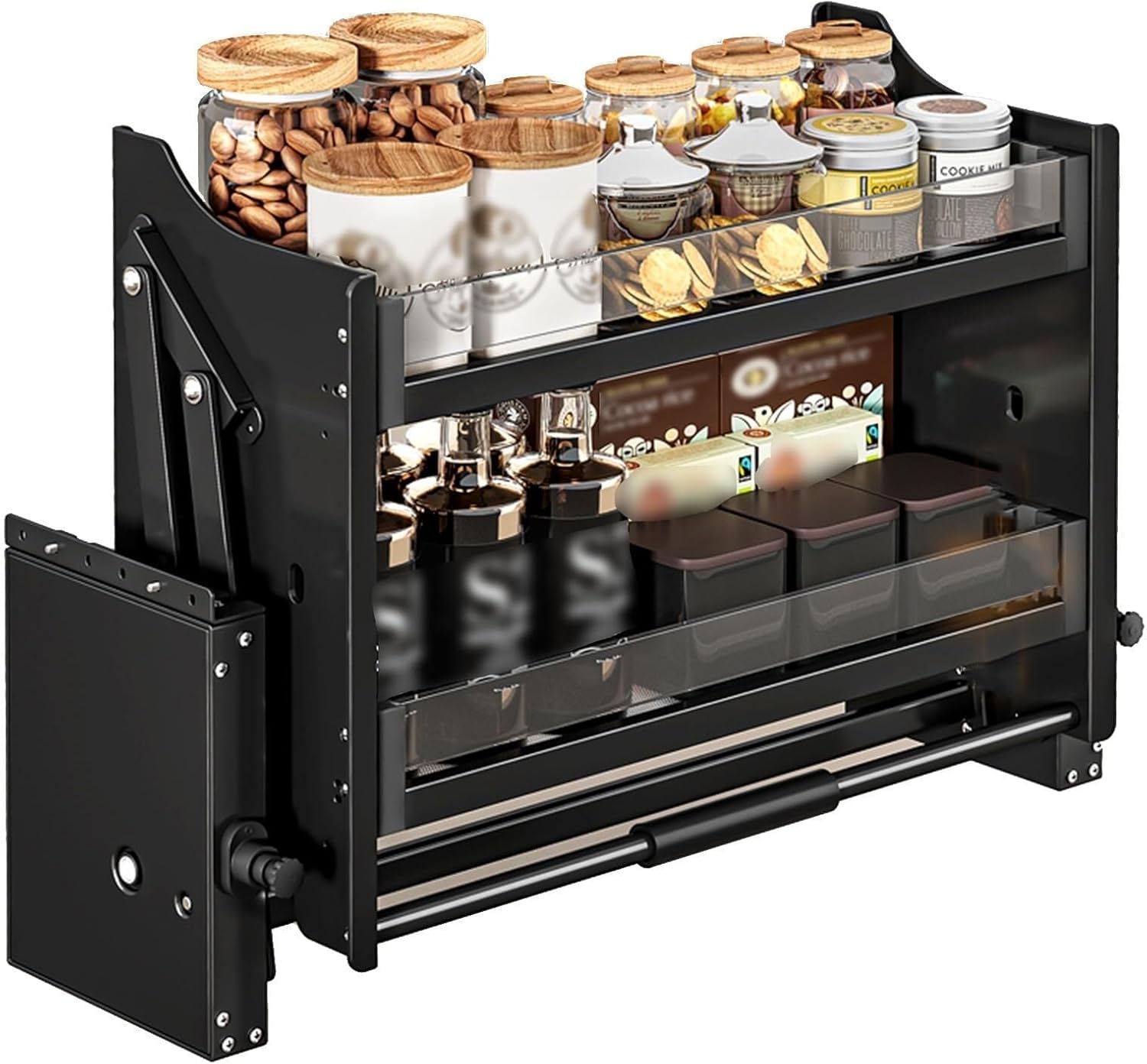 2-Tier Pull Down Shelf, Heavy-Duty Alloy Kitchen Cabinet Organizer for Spice & Dish Storage, Adjustable Weight Capacity, Fits Cabinets 14.2"-35"(76 * 26 * 53cm)