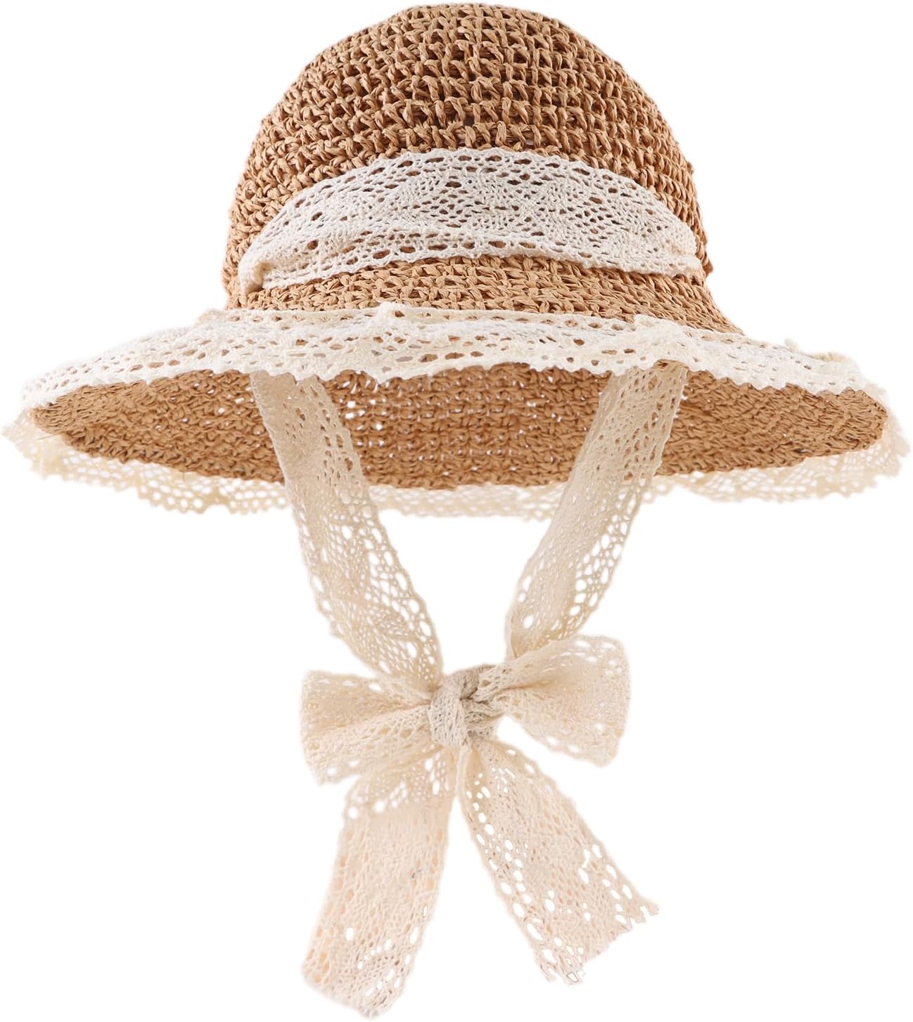 Baby Girl Straw Hat Toddler Summer Beach Hat with Lace Bow Infant Girls Sun Hats