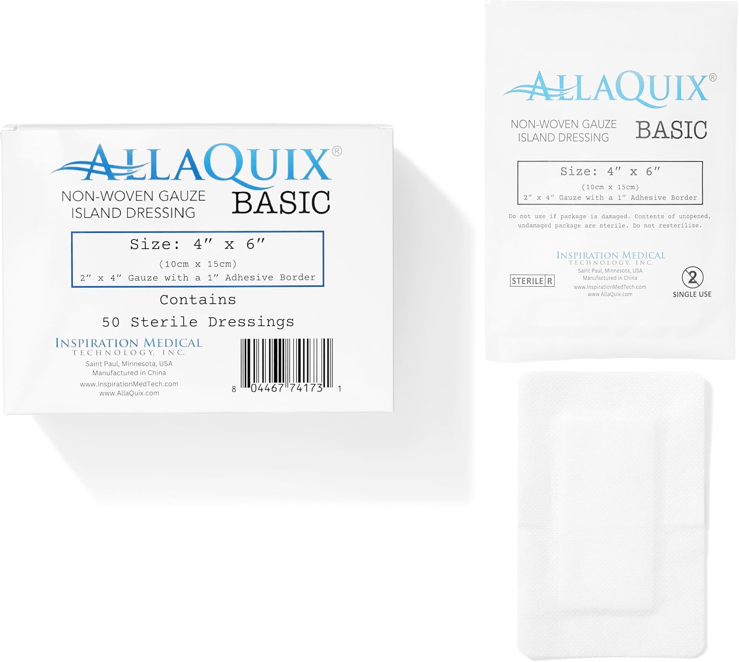 Bulk Island Dressing 4" x 6" Case of 12 (600 Count) Sterile Non-Woven Adhesive Bordered Gauze Pads, Individually Wrapped, Latex-Free | for Clinics, Medical Supplies, First Aid, and Schools