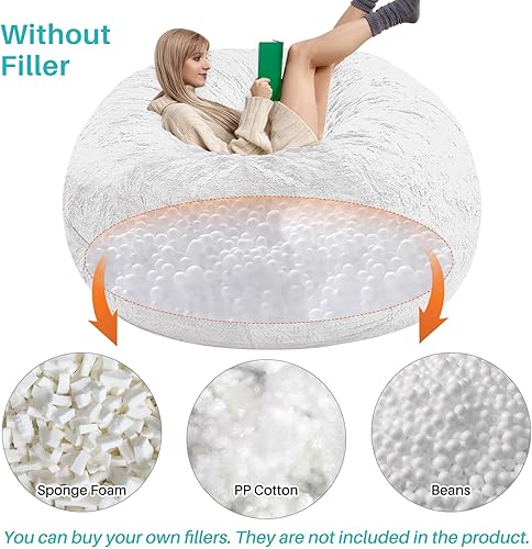 Miniatura 3 de cjc Funda gigante para silla de puf de piel para niños y adultos, (sin relleno), muebles de sala de estar, grande, redondo, suave, esponjoso, de