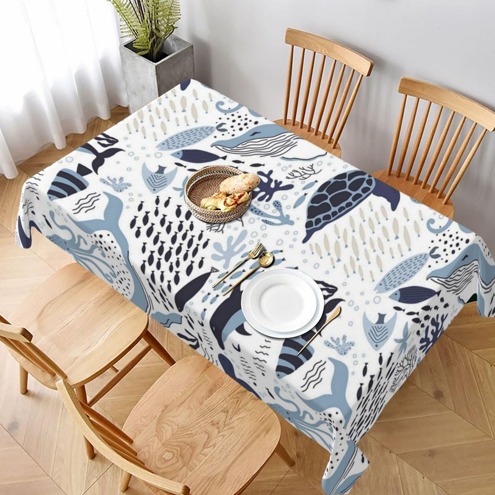 BNVSADC Turtle Octopus Pattern Printed Rectangle Tablecloth 228x152 CM, Water Resistant Polyester Table Cloth Decorative Fabric Table Covers for Kitchen Dining Table Parties Camping