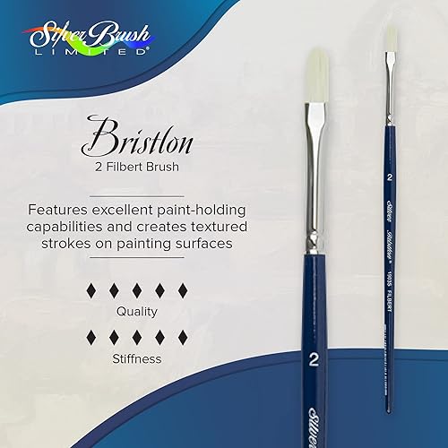 Miniatura 10 de Silver Brush Limited 1903S6 Bristlon Filbert - Brocha para pinturas acrílicas y al óleo, tamaño 6, mango corto