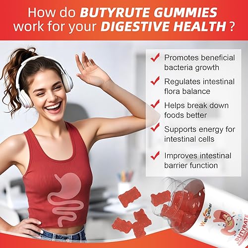 Miniatura 3 de Gomitas de butirato Suplemento para la salud intestinal butirato con probióticos y fibra prebiótica gomitas para mujeres y hombres sin azúcar Apoyo