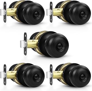 Estmoon 5 Pack Interior Door Knobs Black Privacy Door Handle, Keyless Door Locks for Interior Doors Locks for Bedroom/Bathroom, Interior Lockset for Left/Right Handled Doors