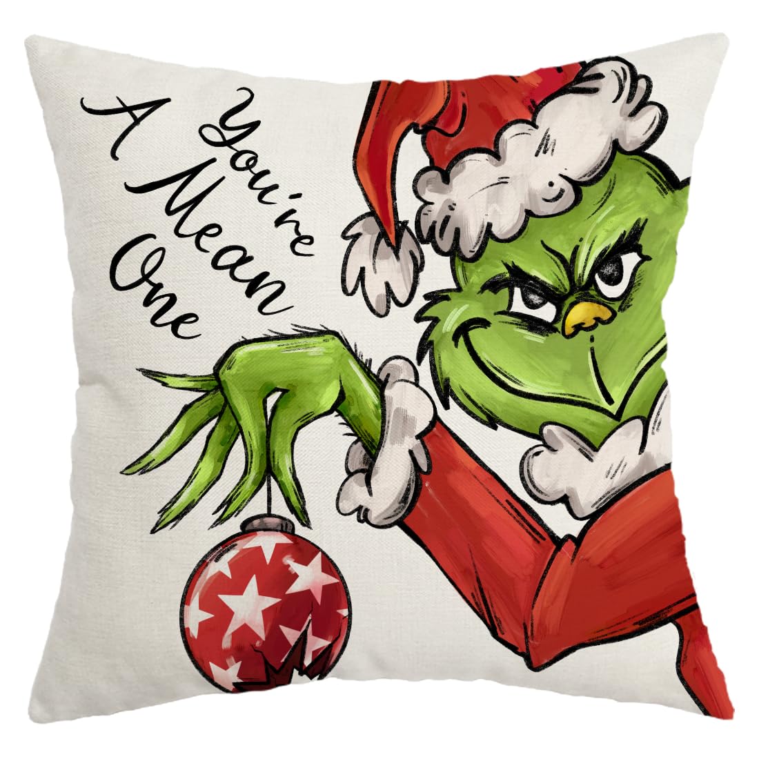 Photo 1 of *COVER ONLY* AACORS Christmas Pillow Cover 20X20 Inch Green You're A Mean One Decoration Holiday Farmhouse Winter Pillow Case Decor for Home Sofa Couch AA236-20 20" x 20"