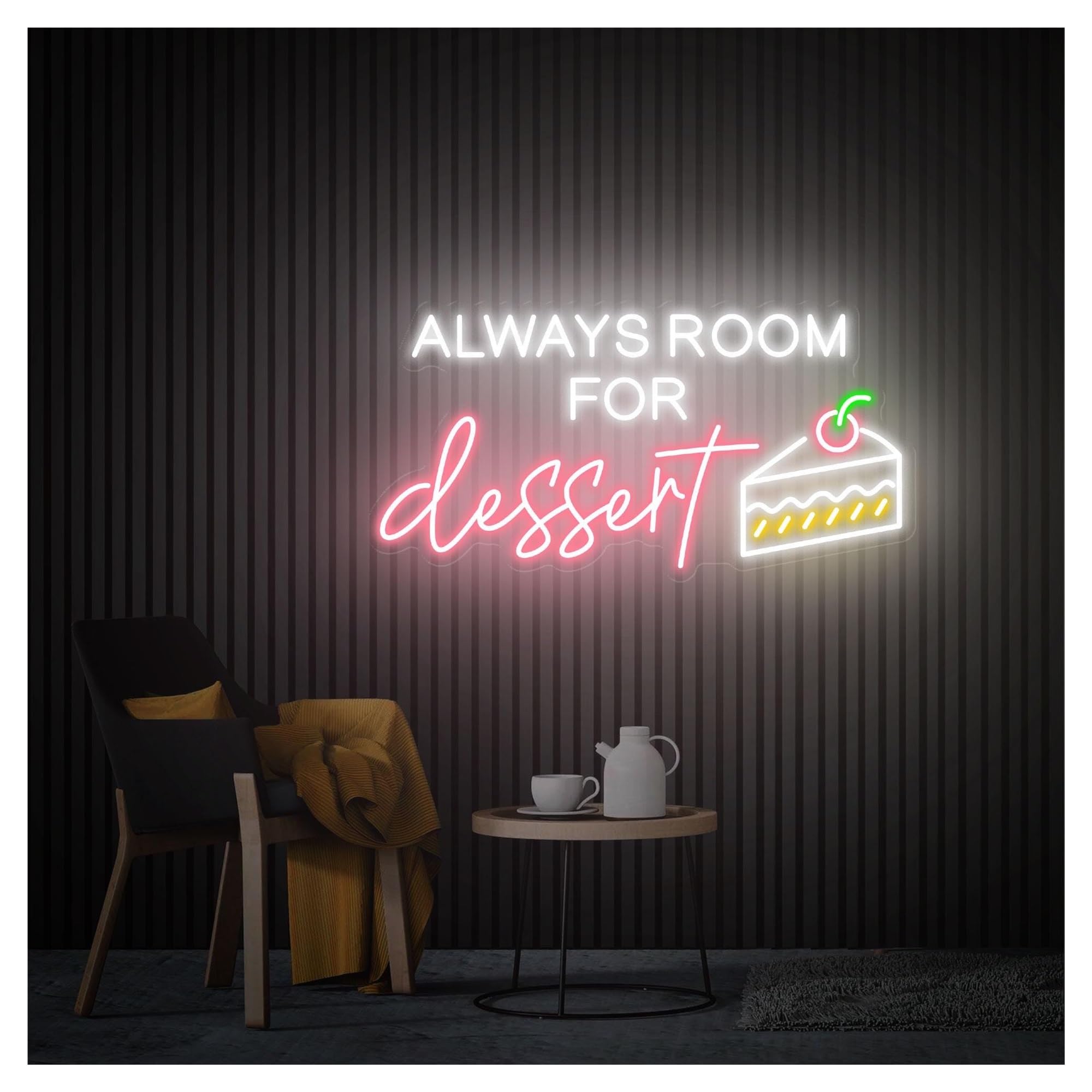 RONGCH Hanging Art Signs Always Room for Dessert Neon Sign,Suitable for Cafe Bakery Shop Wall Decor with Dimmable 26cmx50cm(D)