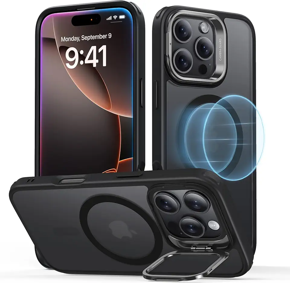 ESR para iPhone 16 Pro Capa Compatível com MagSafe, Proteção Militar, Suporte Embutido, Resistente a Arranhões, Preto Fosco