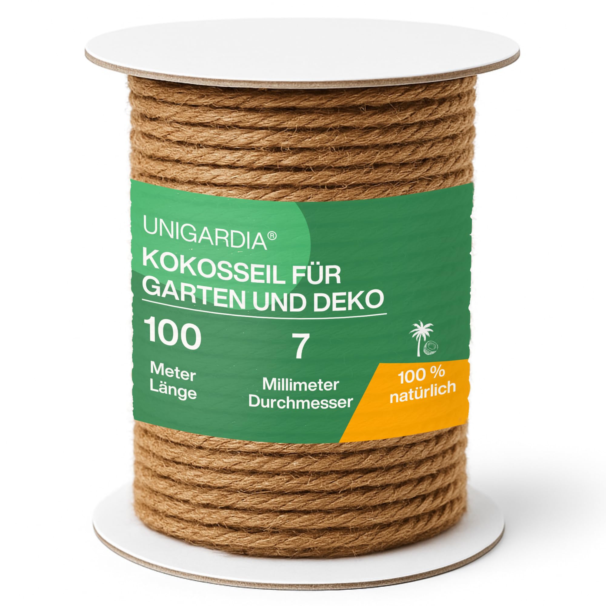 UNIGARDIA Corda di cocco per piante 7 mm – Maglia in cocco per alberi 100 m – Filo di cocco come legante per alberi, traliccio, filo da giardino – 100% nastro naturale per decorazione e fibra di cocco