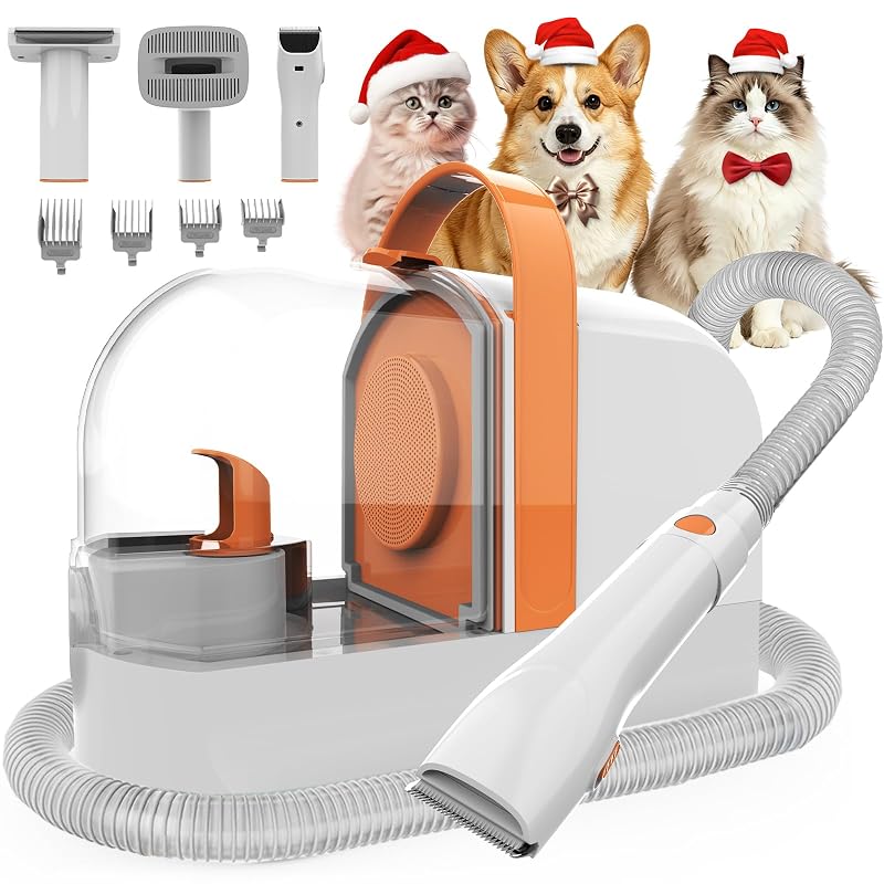 Aspirador para Tosa de Cães AiRiOBO PG10 com Máquina de Tosa, Escova Removedora de Subpelos e Sucção de 12.000 Pa, Laranja