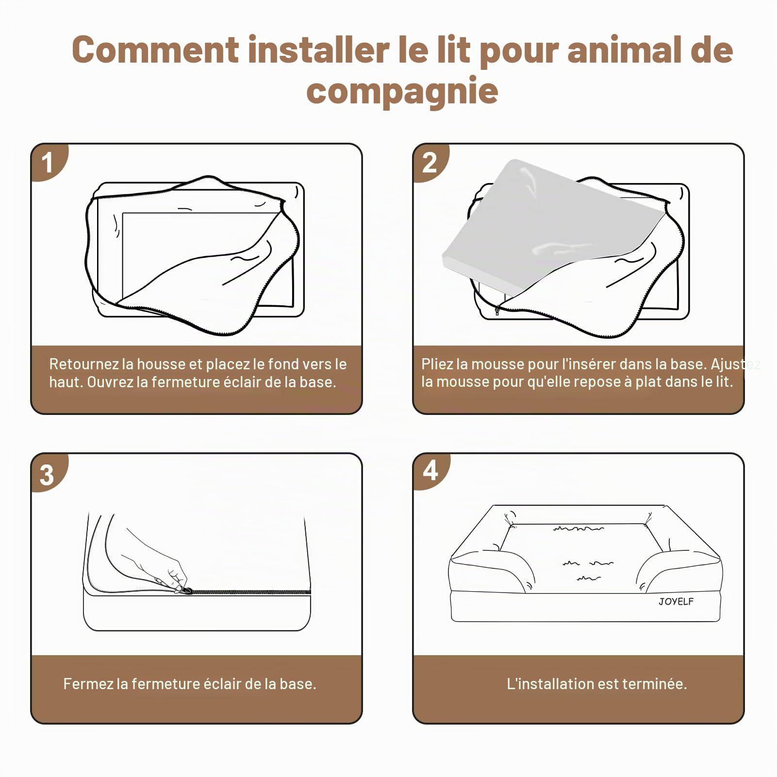 JOYELF Lit orthopédique pour Chien de Grande Taille, canapé-lit en Mousse, traversin imperméable avec Housse Amovible Lavable et Fond antidérapant - Café
