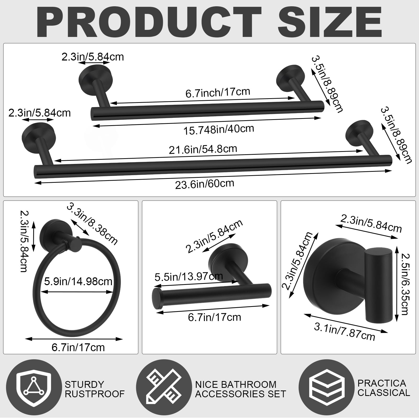 Gisafai Juego de 20 piezas de accesorios de baño, 23.6 pulgadas, toallero cepillado, soporte para papel higiénico, gancho para toalla, gancho para toalla, juego de accesorios de baño de acero