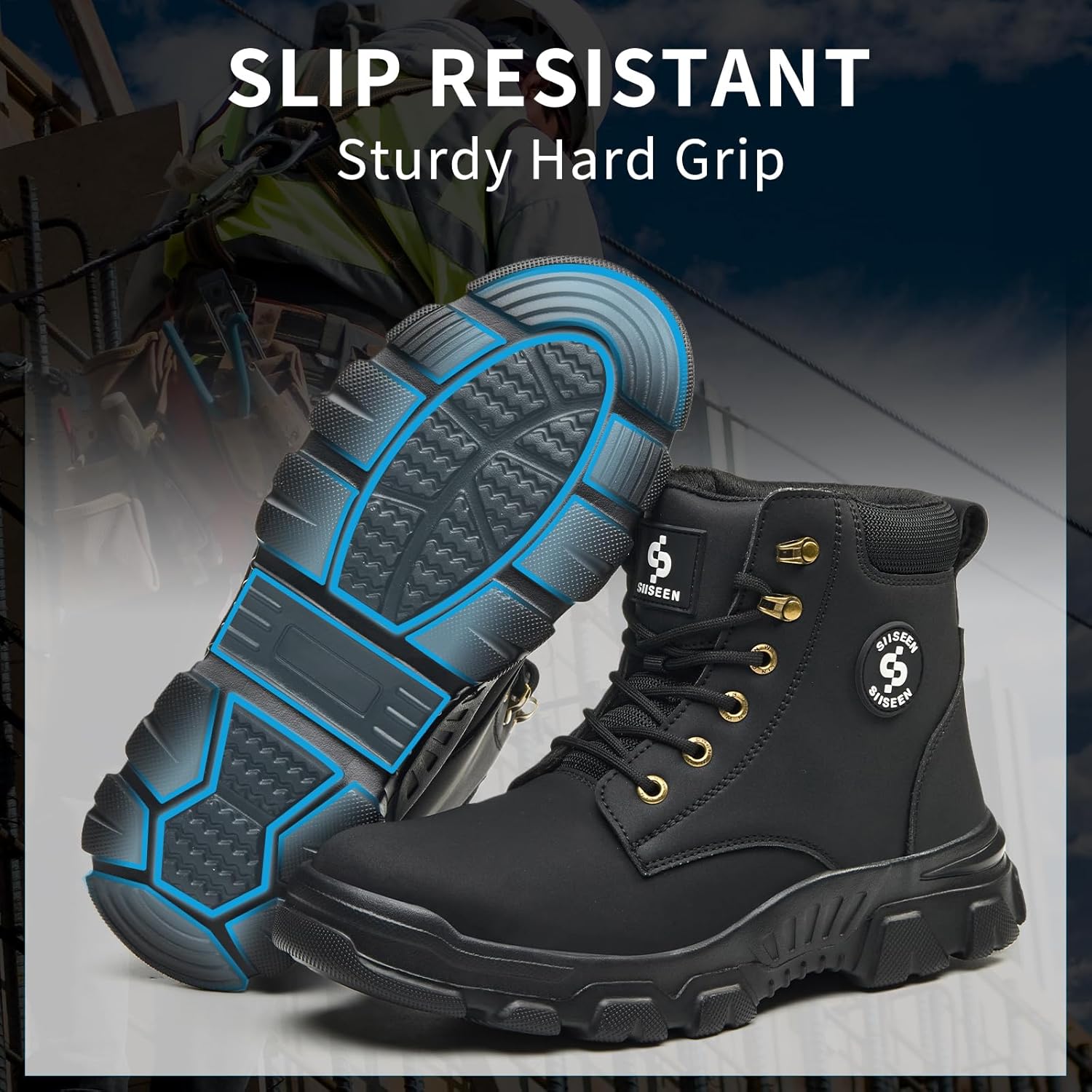 Steel Toe Shoes for Men,Slip Resistant Steel Toe Safety Shoes Comfortable Mens Safety Work Boots Puncture Proof Indestructible Construction Shoes