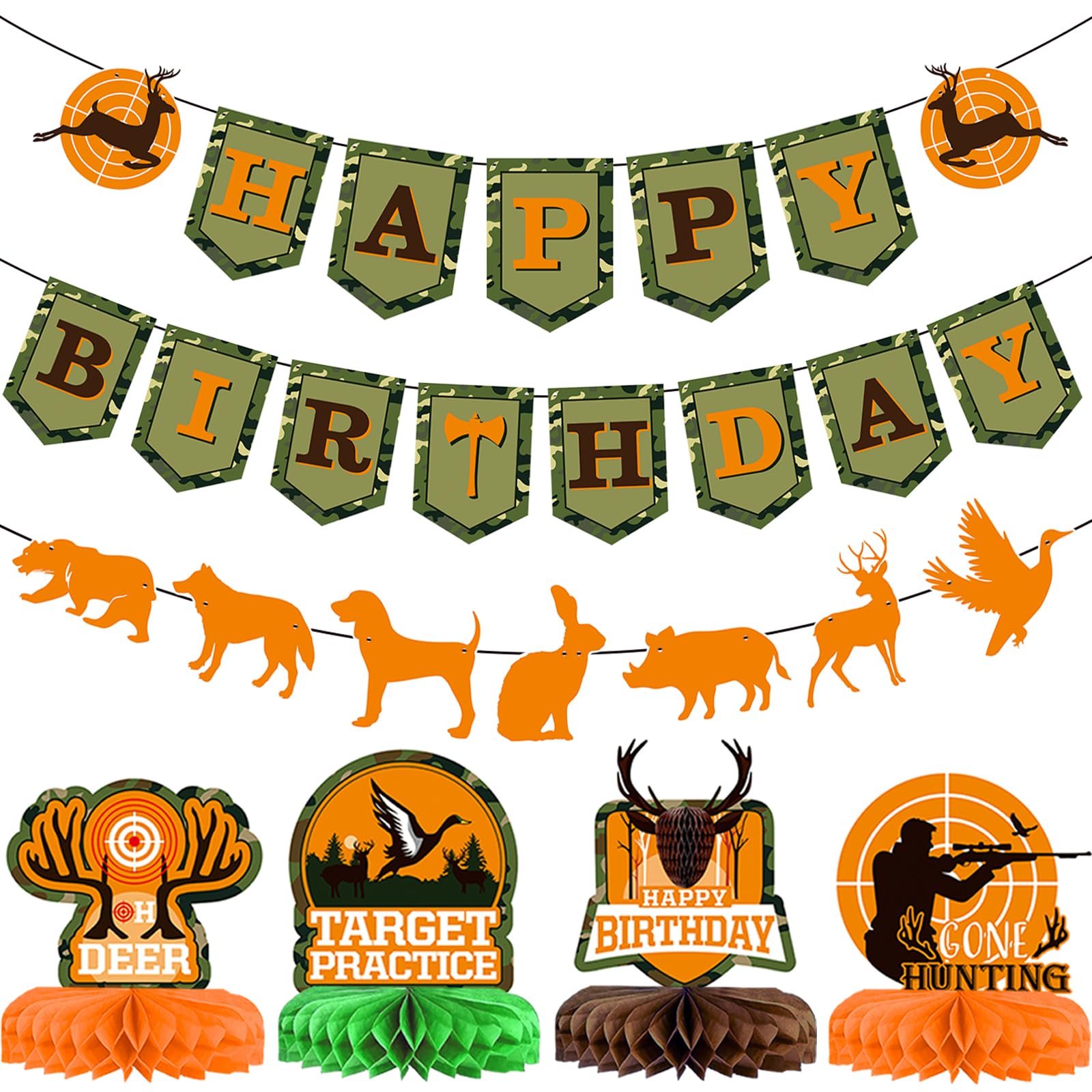 Hunting Birthday Party Decorations - Camo Birthday Party Decorations Include Banner Deer Table Centerpiece Honeycomb for Party Supplies