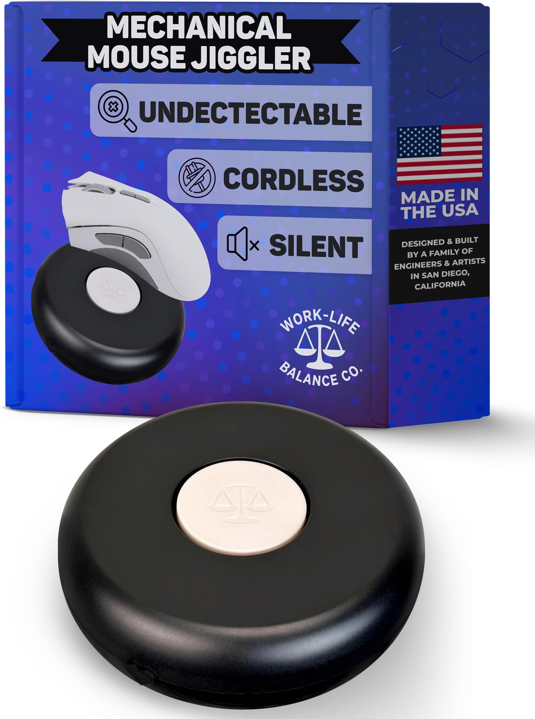 Work-Life Balance Randomized Mechanical Mouse Jiggler - Undetectable Shaker Device to Keep Screen Active, Wireless Movers for Laptop, PC, Trackpad, Wireless Movers for Remote Work Essentials - Black