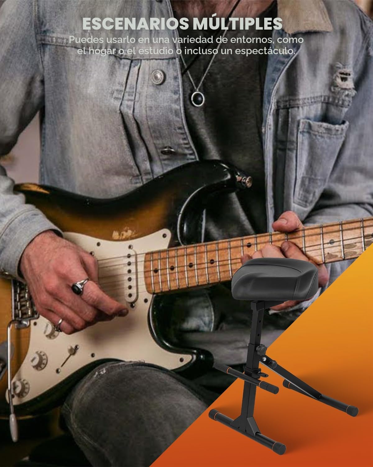 Strich Taburete de Guitarra, Asiento de Guitarra con Altura Ajustable, Taburete de Silla de Guitarra con cómodo cojín Acolchado, reposapiés para Adultos y niños, Trono de Tambor, Asiento de Tambor