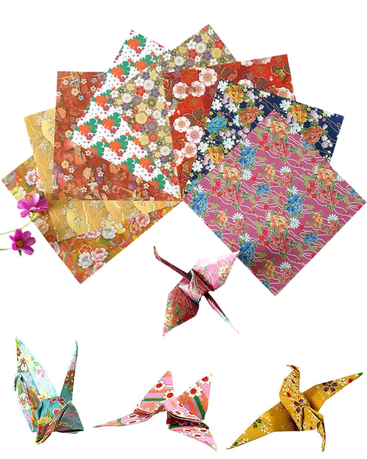 60 Hojas Papel para Papiroflexia 15 x 15 cm, Papel Origami, Japonés Cuadrado Origami De dos caras Con 8 Diferentes Diseños Únicos para Proyectos de Arte y Manualidades Infantiles