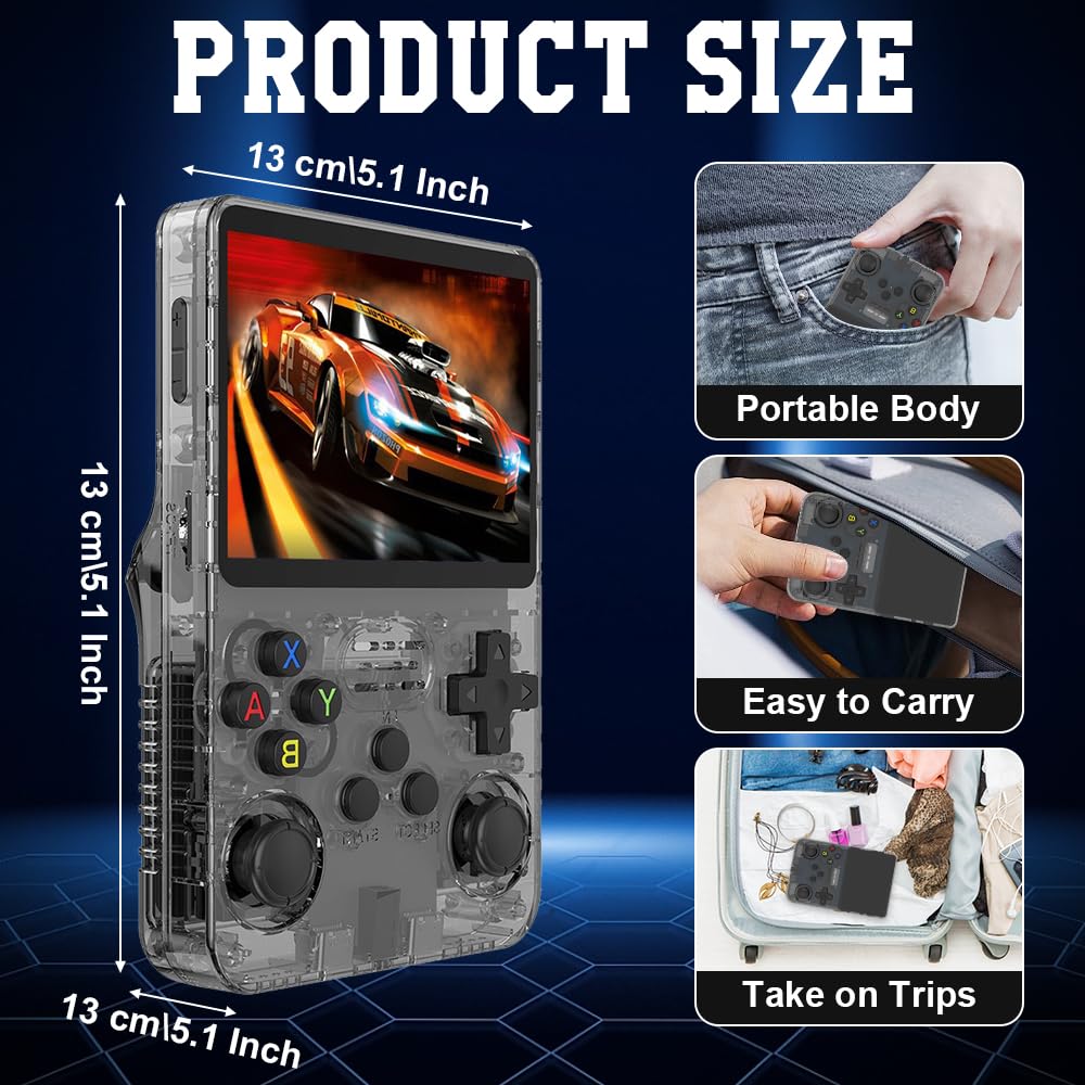 R36S Retro Handheld Game Console, Retro Games Console with 3.5 Inch HD Screen, Portable Handheld Games Consoles, Video Player with 64G TF Card and 15,000+ Classic Games, 3200mah Battery — view 2