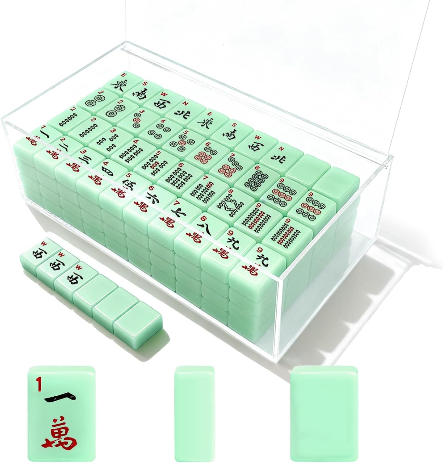 American Mahjong Tiles Set,166 Tiles Game with Acrylic Storage Case,Mahjong Game Set for Adults & Beginners for Game Nights & Easy Storage, Green