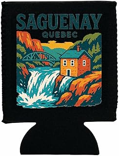 Saguenay Quebec Vintage Souvenir Design Neoprene Can Hugger Black