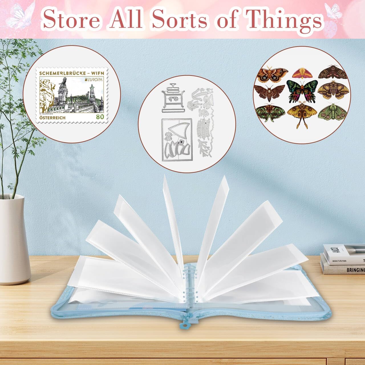 Magnetic Sheets for Dies Storage - Die Cut Storage with 20 Magnetic Sheets, 20 Stamp Die Storage Pockets for Die Cuts Storage DIY Scrapbooking Card Making Supplies (Blue)